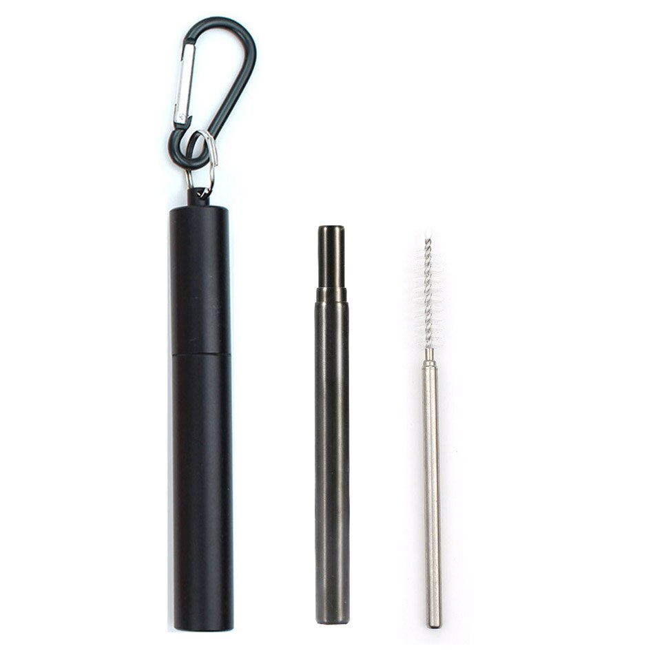 18/10 Stainless Steel Collapsible Straw Set Reusable Telescopic Drinking Straw Portable Straw For Travel Metal Drink Straw Brush: Black-ping