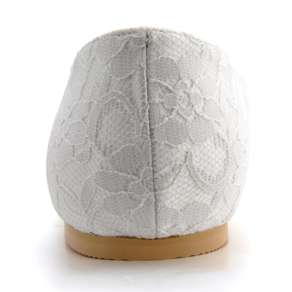Blanco marfil mujer boda zapatos planos punta cerrada comodidad bailarina Ballets Slip On Lace novia zapatos para mujer EP11106