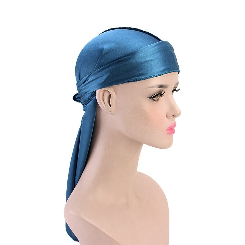 Satijnen zijdeachtige durags haarmutsen vrouwen pruiken tulband mannen effen kleur hiphop pet lange staart hoofddoek haarstylingtool wrap