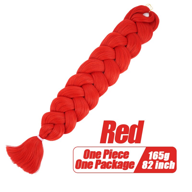 Más allá de cabello trenzado sintético de una pieza, trenza de fibra térmica de 82 pulgadas, 165g, extensiones de cabello trenzado Jumbo de ganchillo de Color puro: Rojo / 6 unids/lote