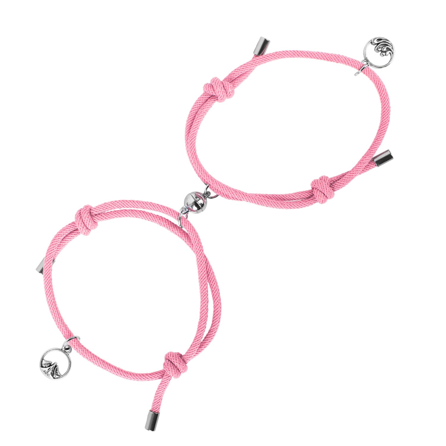 2Pcs/Set Steel O-Shaped Magnet Adjustable Bracelet for Couple Stainless Steel Charm Attractive Men and Women Valentine'Day: pink