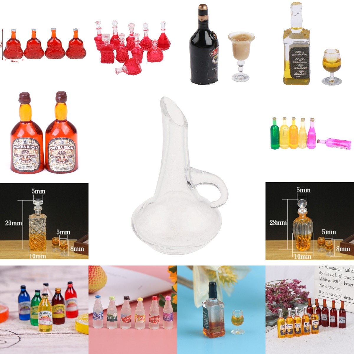 1/2/4/6/10Pcs/set 1/12 Dollhouse Miniature Accessories Mini Wine Bottle Simulation Drinks Model Toys for Doll House Decoration