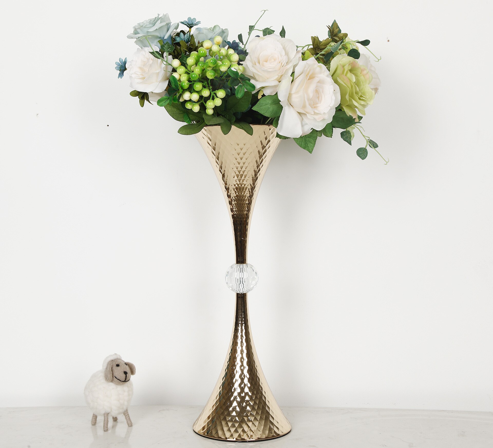 1Pieces Gold Vase Flared Crystal Wedding Table Centerpiece Event Trailblazer Vase Delicate Floral Party Decoration