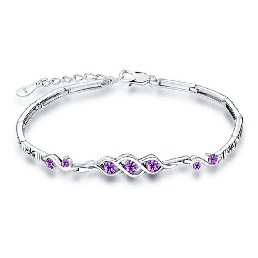 Nehzy 925 sterling sølv kvinde armbånd dejlige hjerte-formetprinsess lilla krystal fine smykker: Lilla