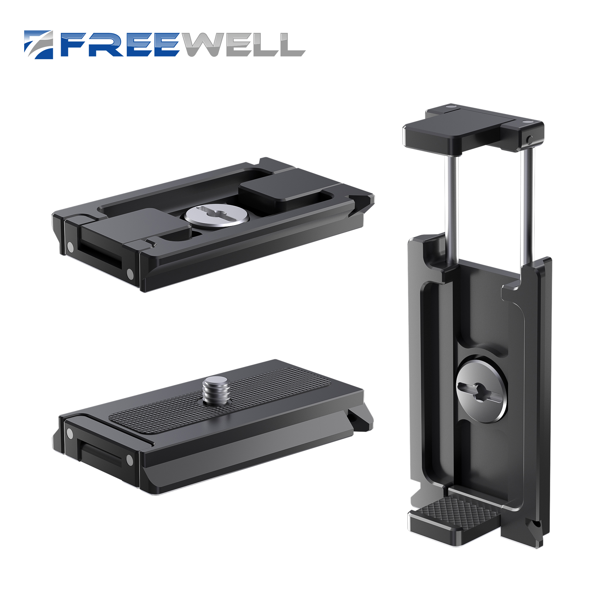 Freewell stativ arca-swiss hurtigudløserplade med smartphoneholder kompatibelt fototilbehør