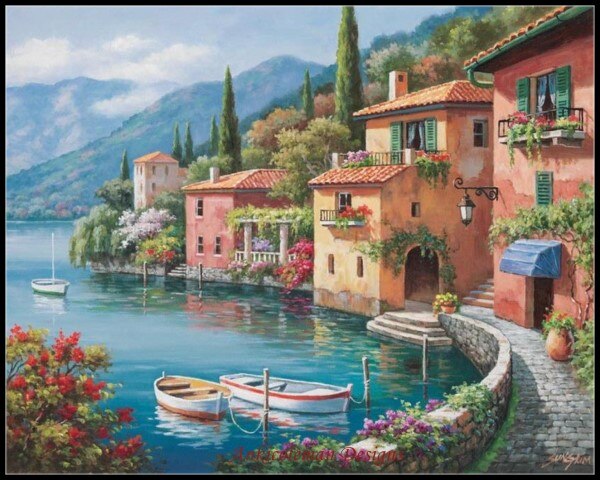 Broderie point de croix compté Kits couture-artisanat 14 ct DMC couleur bricolage Arts fait main décor-paysage 228 w x 182 h: 14