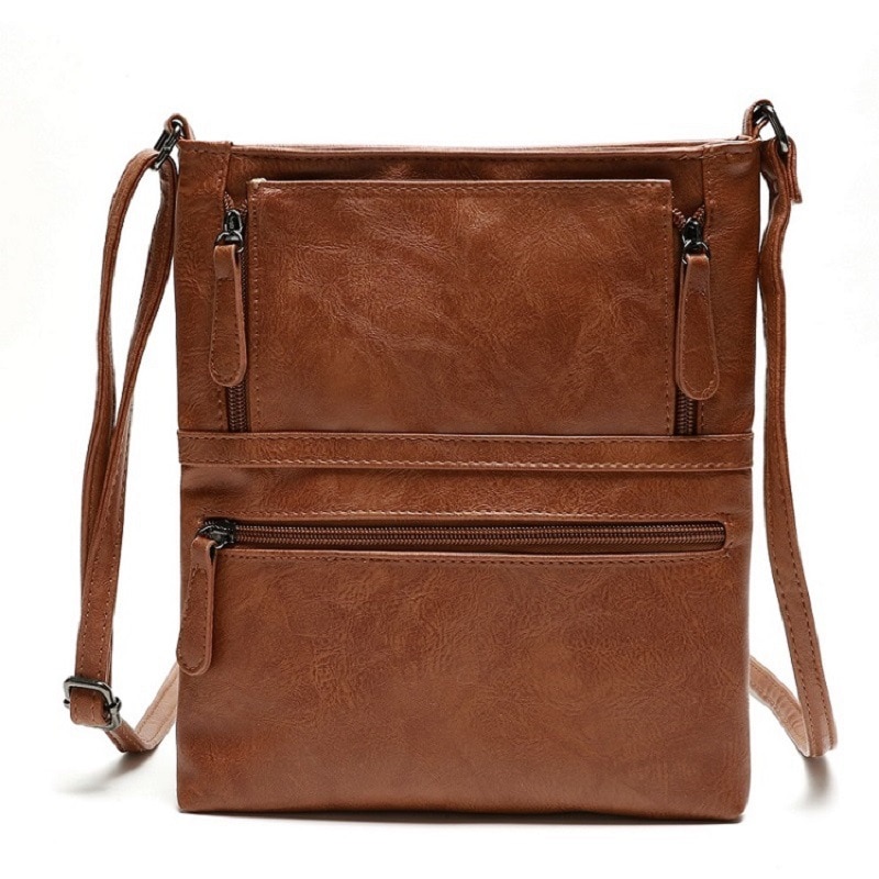 Väskor för kvinnor vintage messenger bag dubbel dragkedja pu läder handväska cross body väska casual axelväskor kvinnlig bolsa