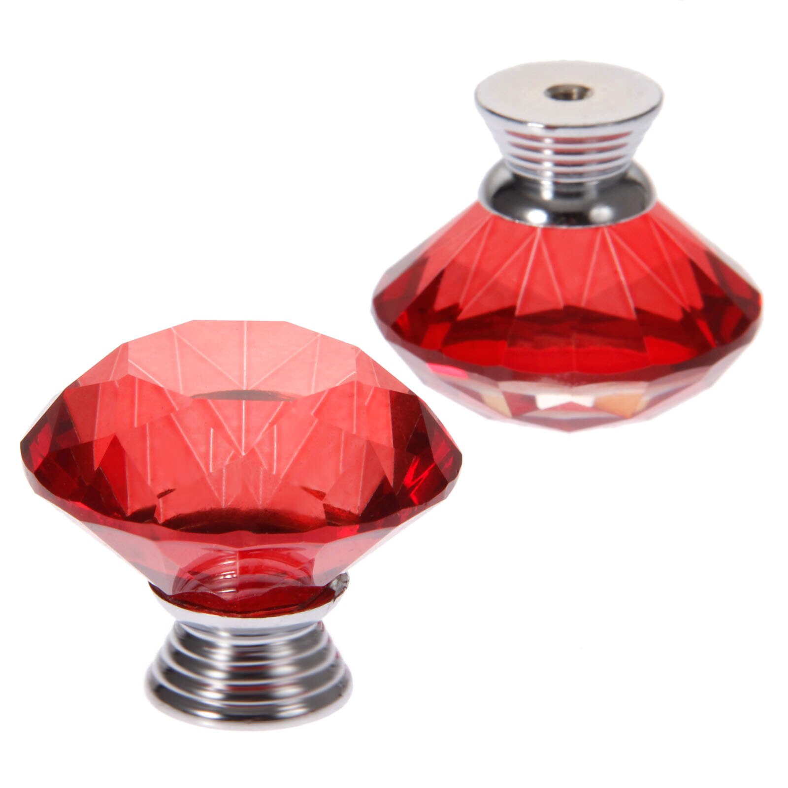 1x 40mm røde krystallglass diamantform skaphåndtak knotter kjøkkenskap trekker skuffknotter møbelhåndtak