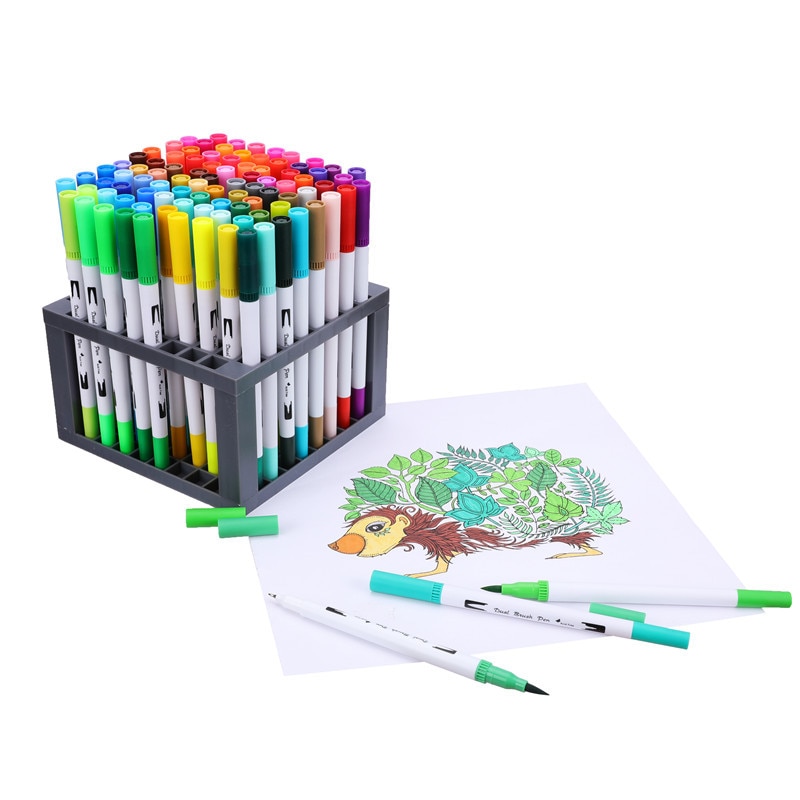 12/48/72/100 Colors FineLiner Art Marker Pens Dual Tip Manga Drawing Painting Watercolor Brush Pen School Supplies Markers 04350