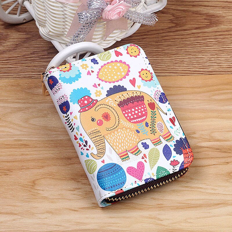 Animals Printed Women Card Bag PU Leather Wallet Cartoon Business Card Case Credit Card Holder Girl Zipper Clutch Bag: 8