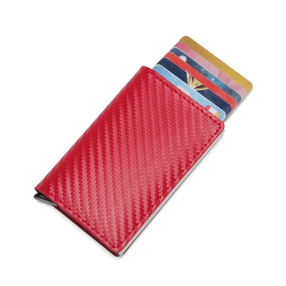 Mænd automatisk kreditkortholder kulfiber læder tegnebog aluminium mini tegnebog med baglomme id-kort rfid blokerende pung
