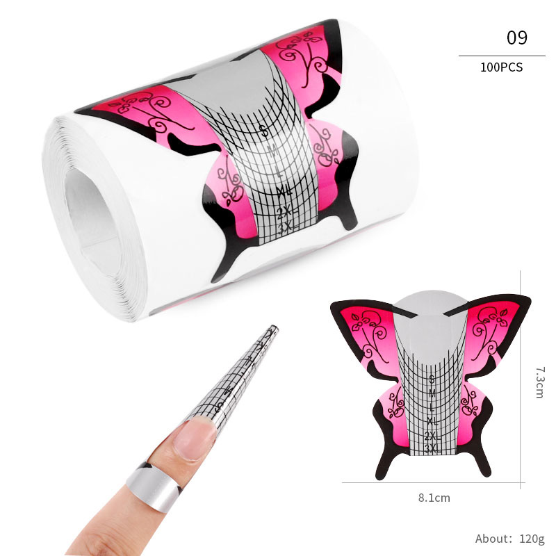 100 unids/lote puntas de formas de uñas francesas extensión de pegatinas de uñas acrílico UV Gel curva herramientas de arte de uñas postizas formas guía DIY juego de manicura: Multicolor