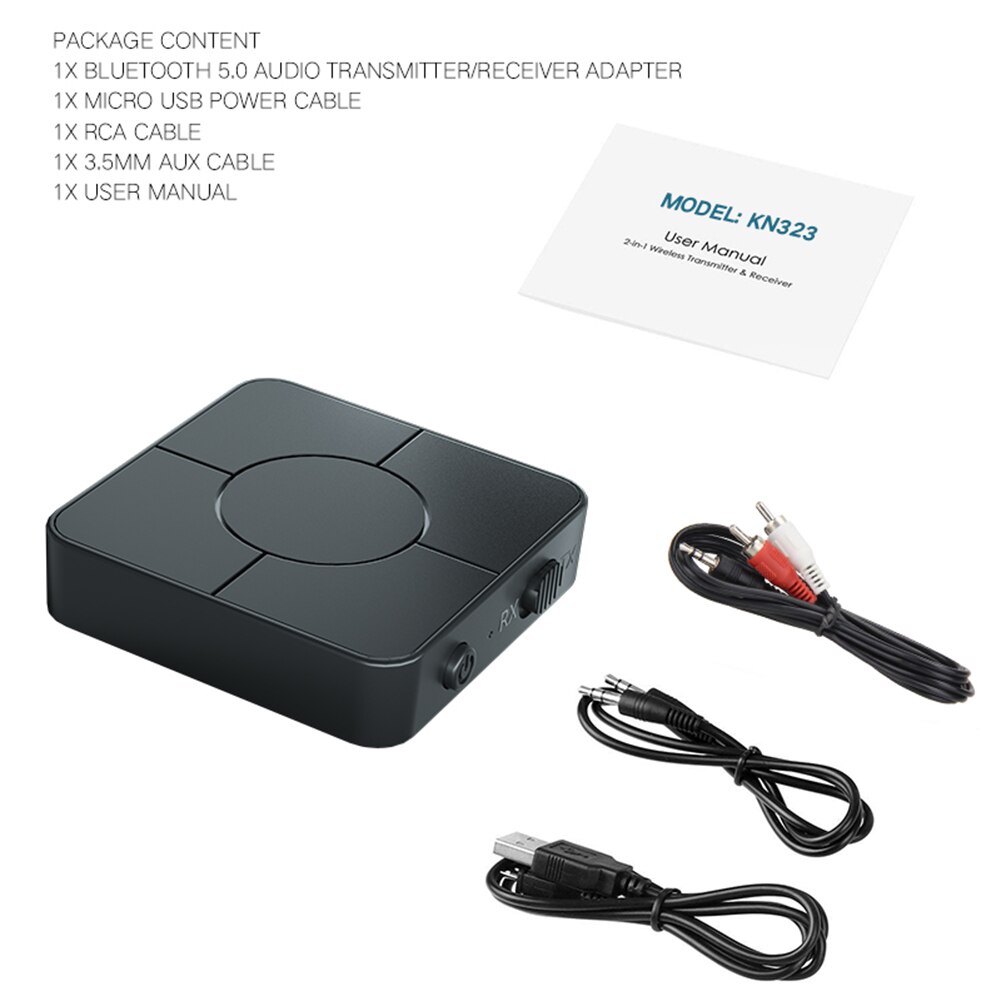 Bluetooth-compatible 5.0 Audio Transmitter Receiver 3.5mm AUX Jack RCA Wireless Music Adapter with Mic for Car PC TV Headphones