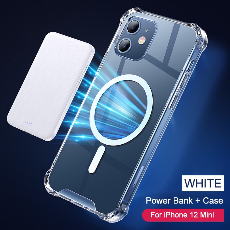 YKZ Wireless Charger Power Bank 4000mAh Portable Ultra-thin Wireless Charging MagSafe Mini Powerbank for iPhone 12 Samsung S10 9: White for 12 Mini