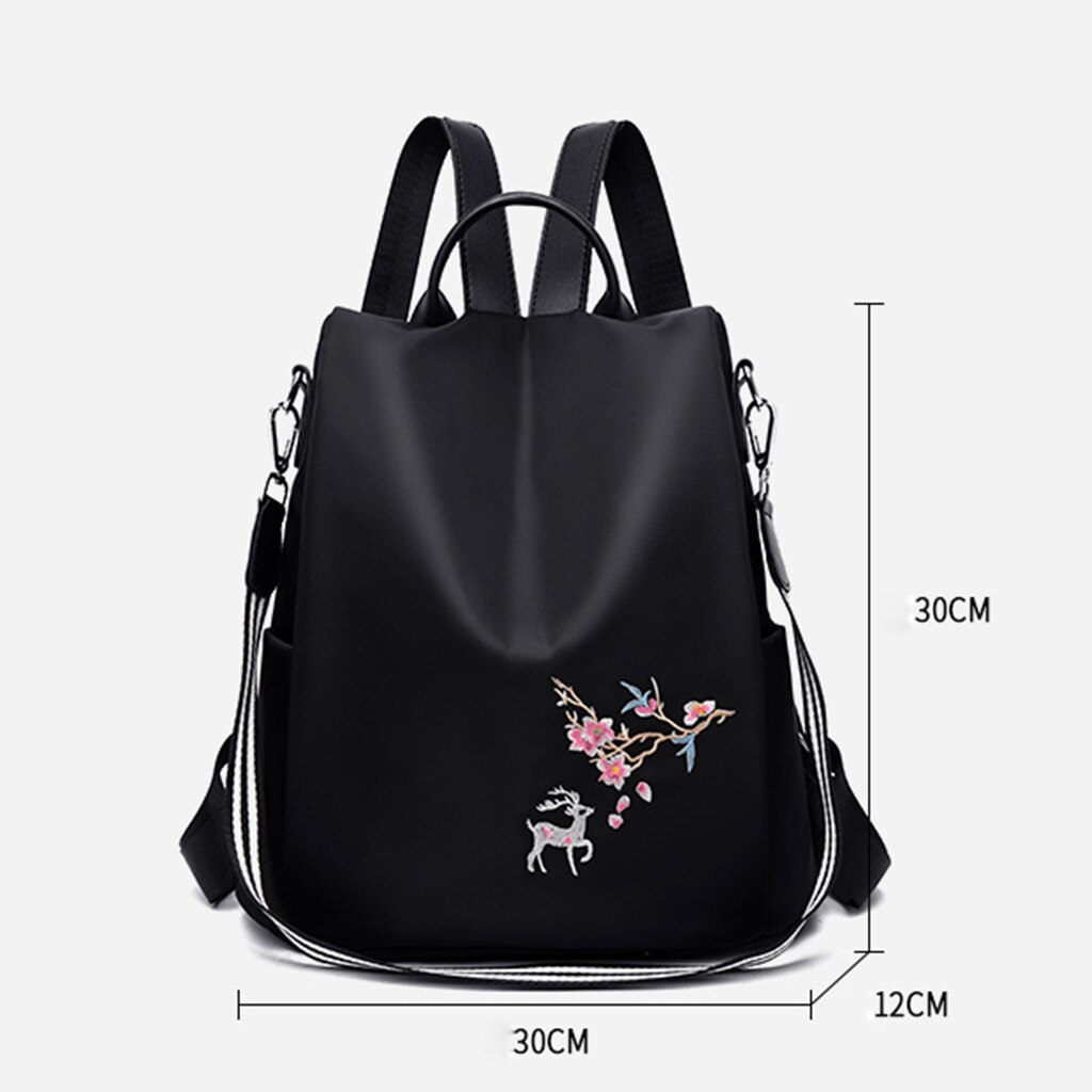 Women Messenger Bag School Backpacks Embroidery Pattern Black Backpacks Vintage Harajuku Nylon Backpack For Women#g30