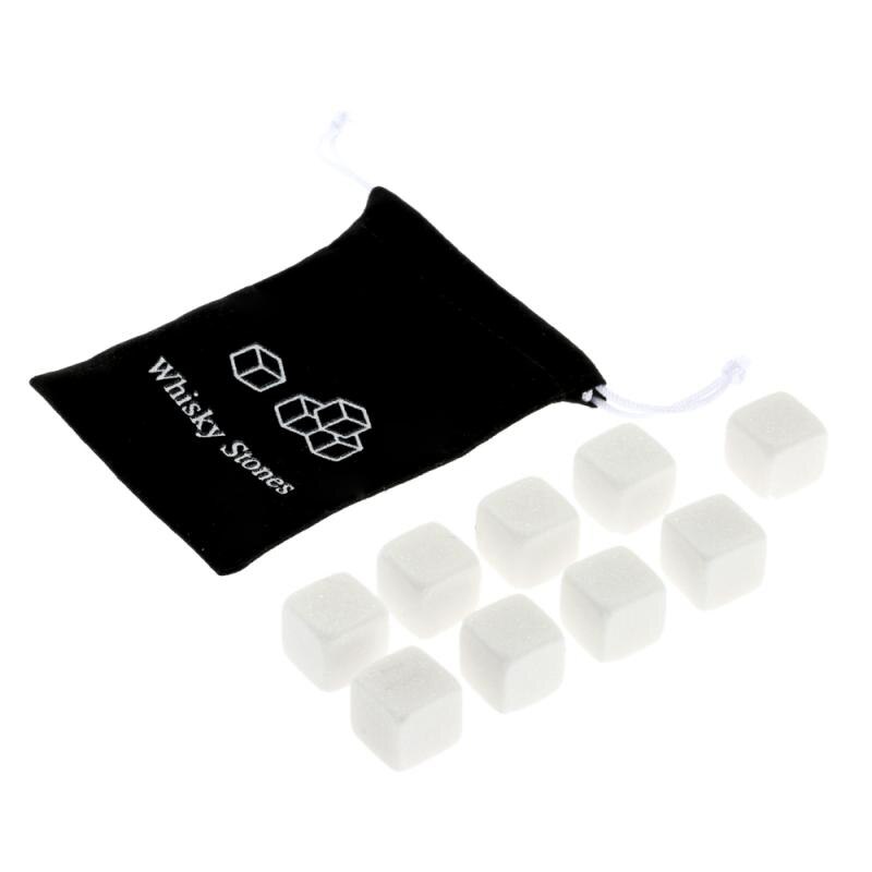 Whiskey Stones Set - 6/9 Granite Chilling Stones Whisky Rocks - Reusable Ice Cubes With Tongs Stopper - Best Drinking: 9pcs white