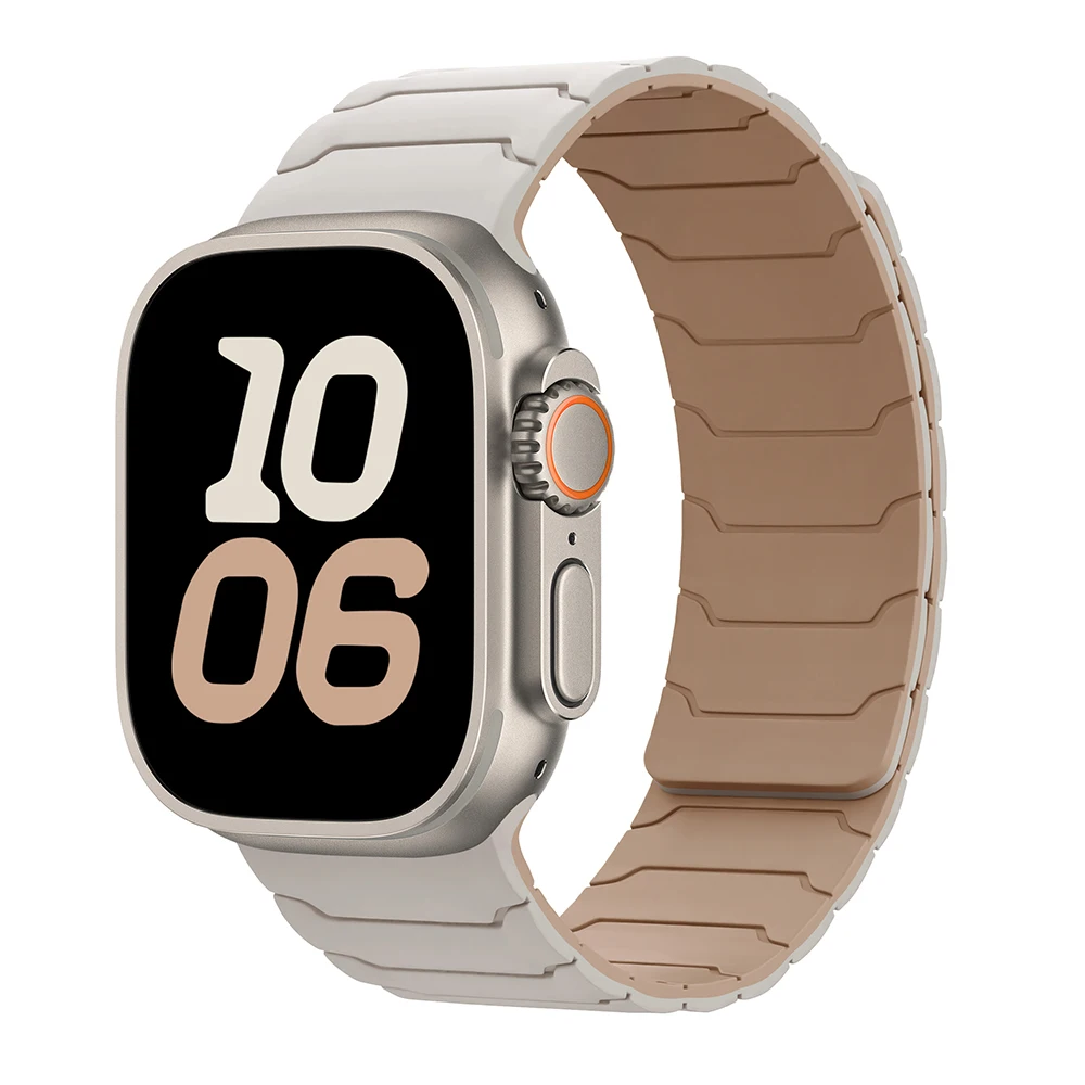 Correa para Apple Watch ultra 2 Band 49mm 45mm 44mm 40mm 42mm 46mm 41mm 38mm pulsera magnética de silicona IWatch Series 10 SE 9 8 7: Beige / 12 mm