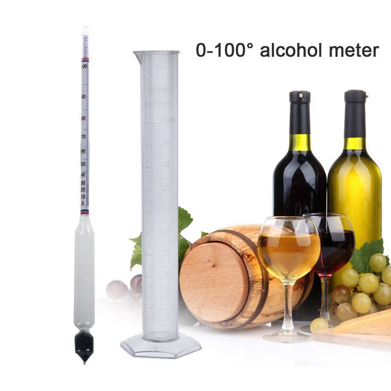 280Mm Alcohol Hydrometer Tester Vintage Fles Meten Set Alcohol Meter Wijn Concentratie Meter 0-100 Hydrometer Alcohol