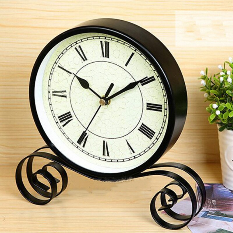 European old-fashioned desktop clock round retro black metal art desk clock desktop clock ZP5061149