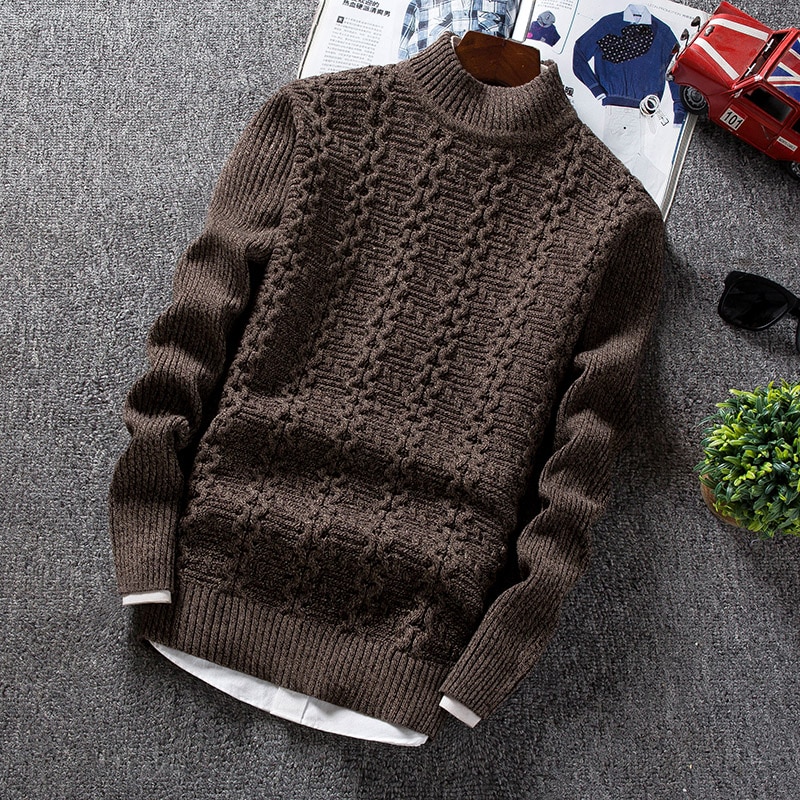 Winter Men's Sweater Male Slim Fit Knitted Pullovers Solid Color Casual Thick Warm Mens Christmas Sweaters Knitwear