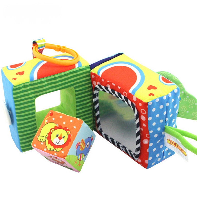 Kleurrijke Baby Doek Cube Creat Rammelaar Mobiele Bed Hangen Educatief Speelgoed Zachte Veilige Lachspiegel Speelgoed