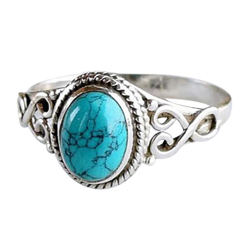 Anillo de dedo Vintage para mujer, piedra Natural antigua, turquesas azules, de joyas de