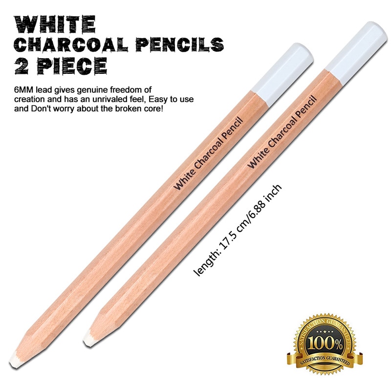 Branco profissional Lápis de Carvão Vegetal, 2 Pcs Arte Lápis de Desenho Definido, 6 milímetros do Núcleo, esboçar Lápis para o Escuro ou de Cor de Papel
