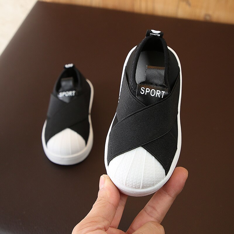 Lente Baby Meisje Jongen Casual Schoenen Baby Peuter Schoenen Elastische Stof Zachte Bodem Kinderen Kids Outdoor Schoenen: Black / 23(Insole 14.0 cm)