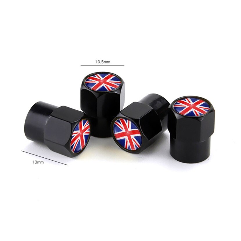 4 Uds. Tapones de válvula antirrobo para neumáticos bandera de Inglaterra tapones de válvula de vástago de rueda de aleación para VW Mazda Dodge Bmw Ford Moto: Black