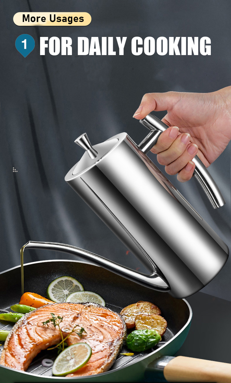 SUS304 Stainless Steel Oil Dispenser Bottle Leakproof Cruet with Spout Easy Precision Pouring of Olive Oil Vinegar and Grease
