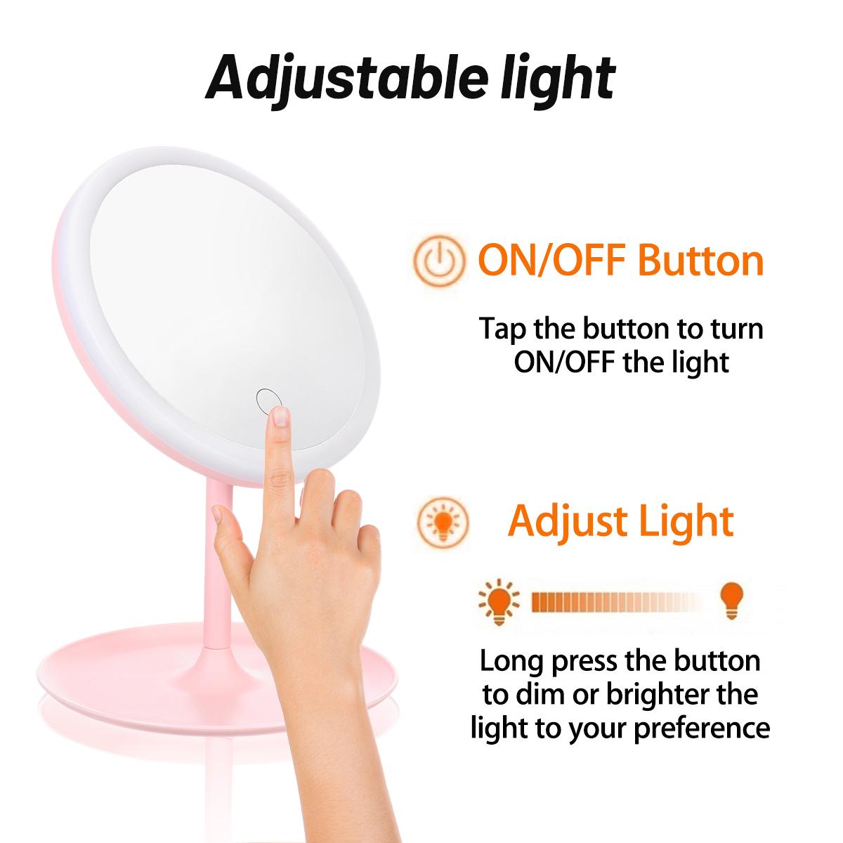 Espejo de maquillaje LED USB con luces pantalla táctil lámpara de espejo de maquillaje regulable Mesa espejo cosmético de belleza portátil