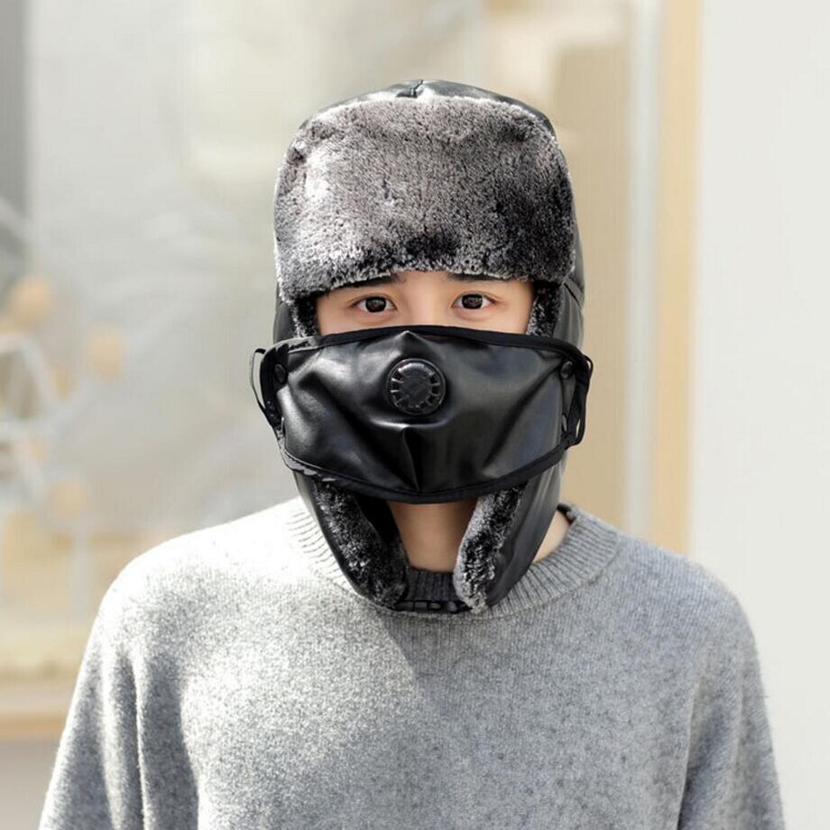 unisex bomber hat winter fur earflap brown caps ushanka hats cap bomber hat Ear helmet for mens and women pu leather ushanka