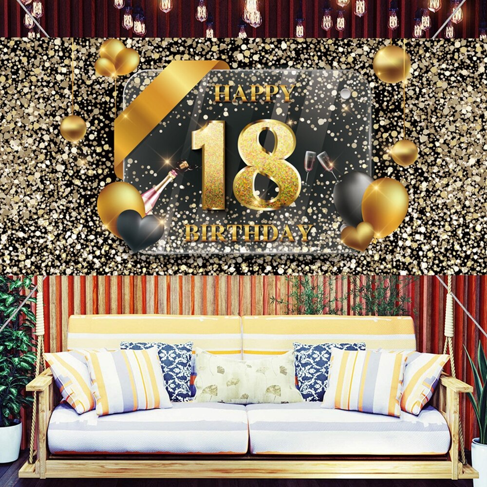 Happy Birthday 30 40 50 Zwarte Goud Verjaardag Achtergrond Banner Gold Glitter Photo Booth Achtergrond Opknoping Vlag