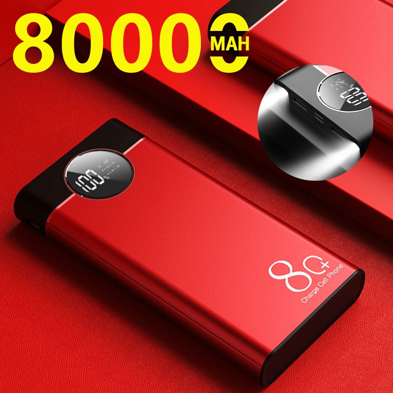 80000mah Power Bank Fast Charging Large Capacity 2 USB External Battery for Iphone Xiaomi Samsung Portable PoverBank