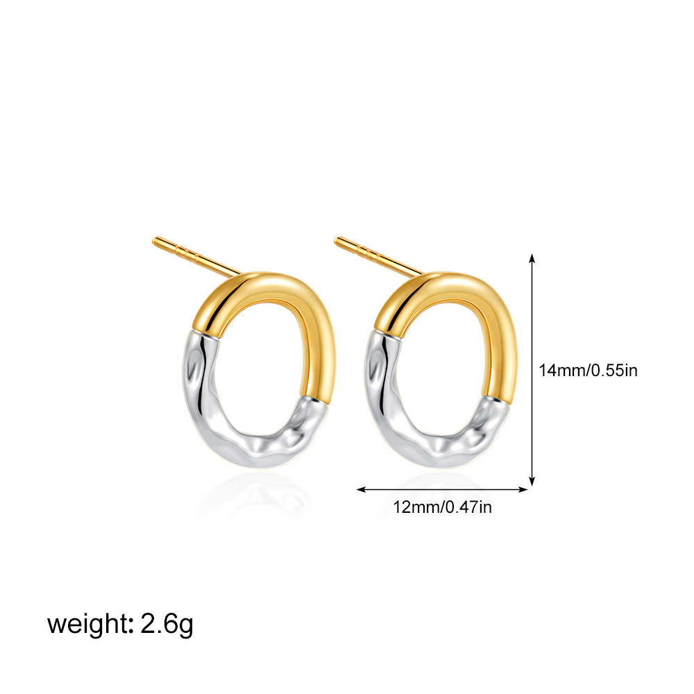 Boucles d'oreilles géométriques en acier inoxydable pour femmes, couleur or argent, bicouche, Texture métallique irrégulière, bijoux à la ,: PLAQUÉ ARGENT