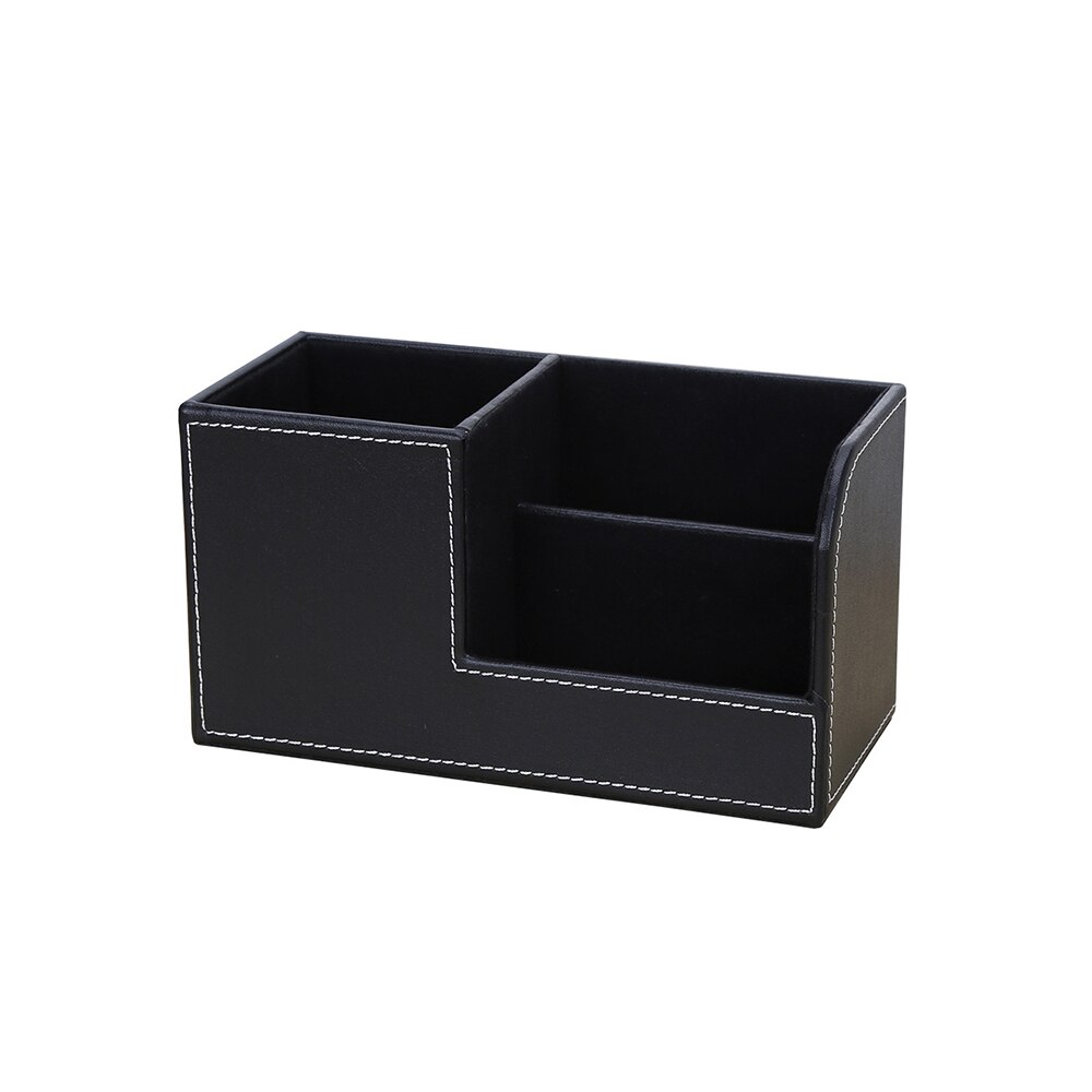 Pen holder Pencil Box Leather Desk Organizer Cell phone stand Name Card Holder Office Storage box: Black