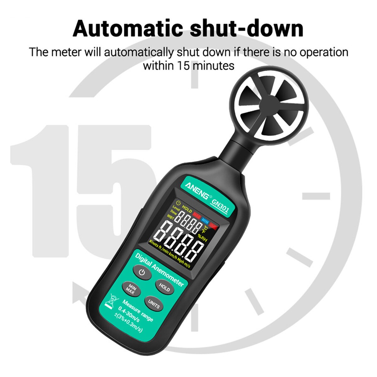1PC Digital Anemometer 0-30m/S Wind Speed Meter Temperature Tester Anemometer With LCD Display