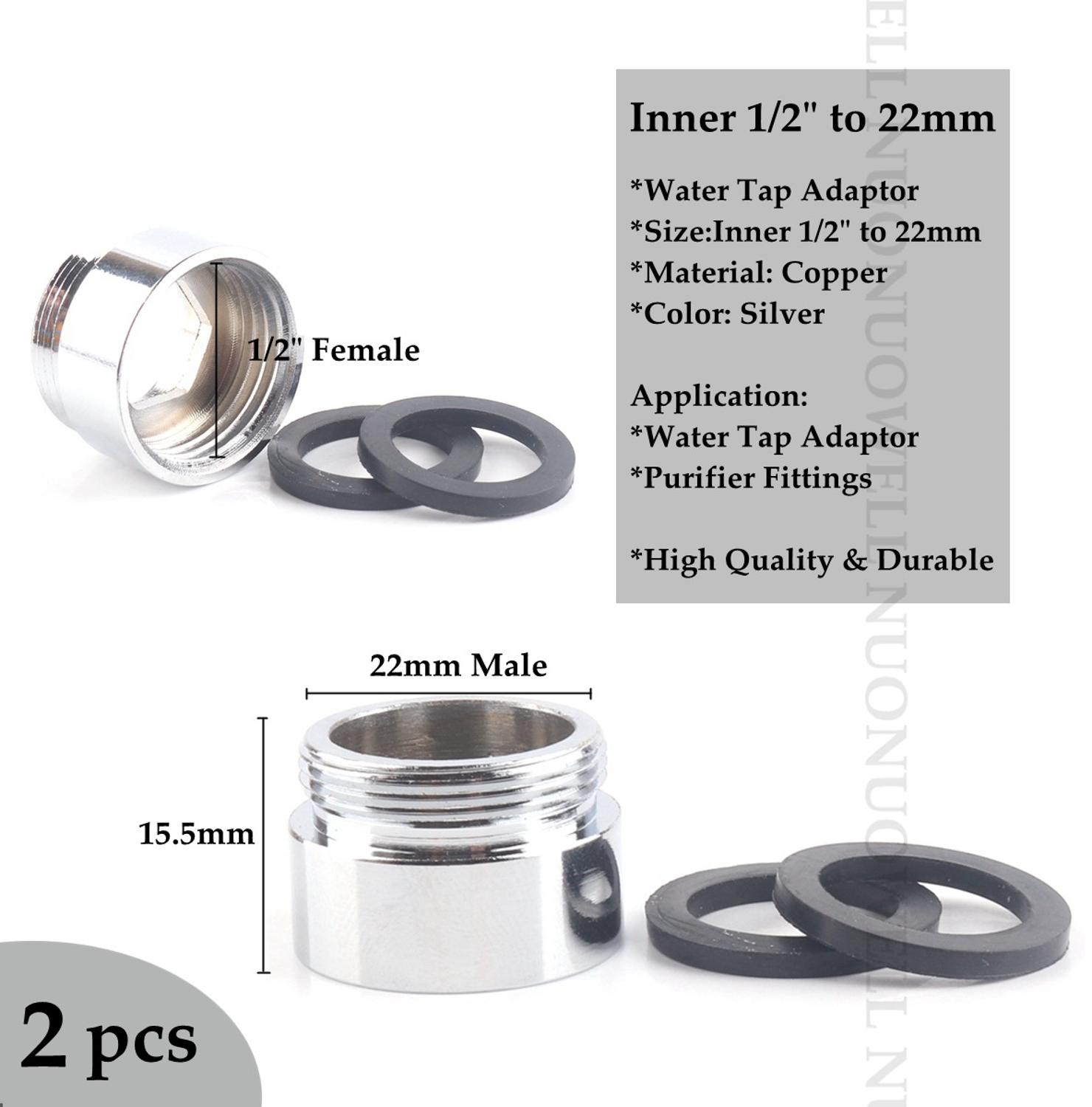 2pcs M22 Copper Kitchen Faucet Aerator Water Tap Adaptor Purifier Fittings Replacement Accessories Male Female Pipe Fittings: F1l2in-M22