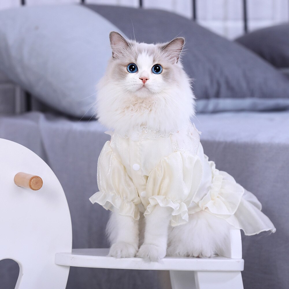 Verano dulce gato ropa de manga Puff de la hermosa princesa vestido de traje para gatos gatito lindo falda accesorios para mascotas: XS
