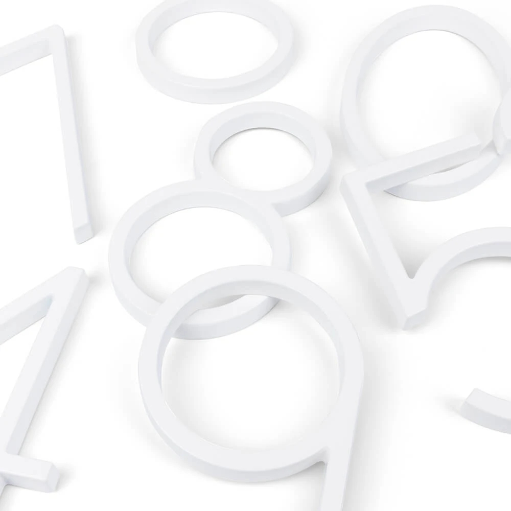 Número de casa moderno flotante blanco de 152mm, números de dirección de puerta Huinummers para placas de señal digitales para exteriores de casa de 6 pulgadas. # 0-9