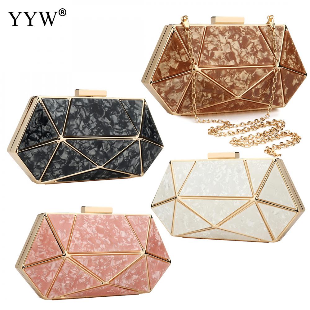 Acrylic Geometric Clutch Purse Women'S Bag With Two Chian Handbag Laides Crossbody Bags For Women Marble Clutches