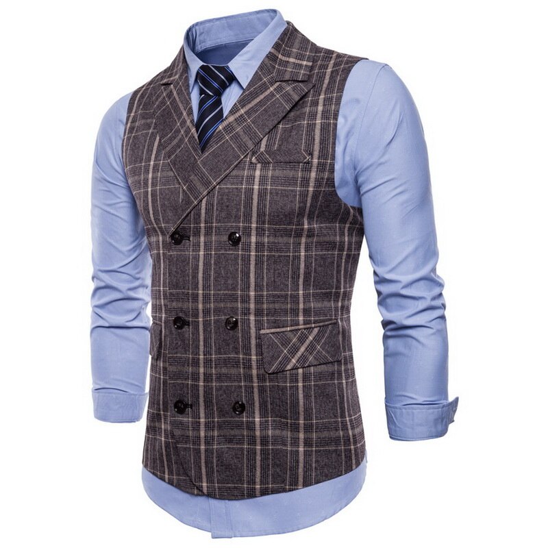 Seenimoe Waistcoat Men Stripe Formal Blazer vests Casual Double Breasted V-neck Vest M-4XL Male England Style Vests