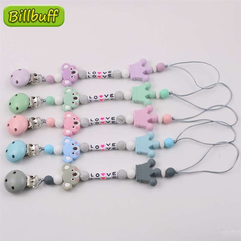 1Pc Del silicone bambino Ciuccio Personalizzato Personalizzati Nome Siliconi Ciuccio Supporto Della clip Del silicone corona koala Animale uncinetto Giocattoli Tallone