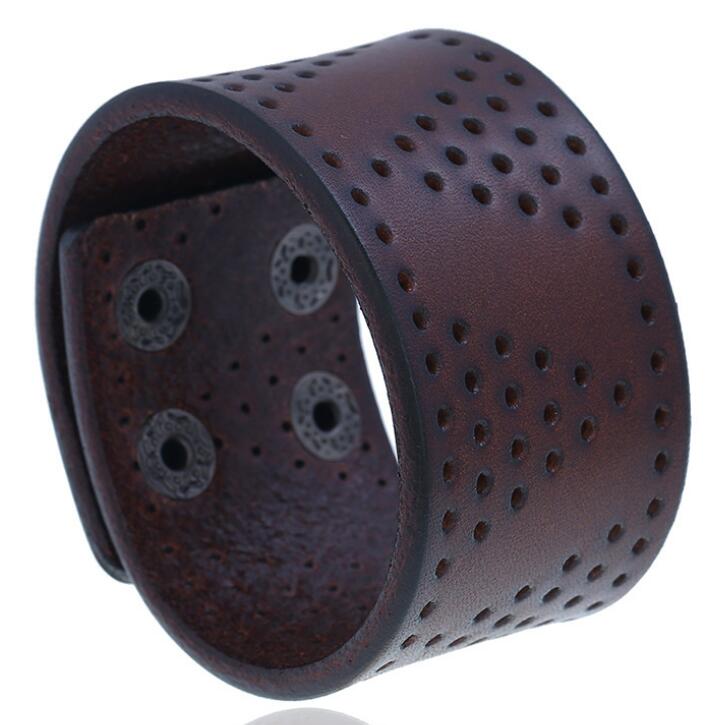 Punk Zwart Bruin Brede Lederen Polsbandjes Manchet Armband Gothic Casual Vrouwen Mannen Biker Eenvoudige Charme Bangle Vintage Sieraden