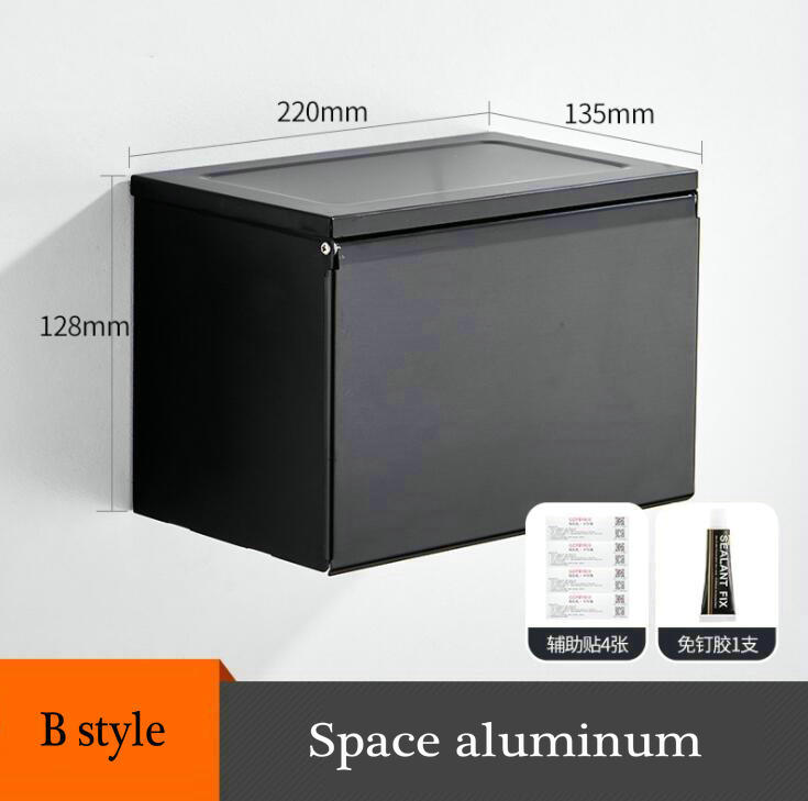 Wall Mounted wall install Bathroom Roll Paper Box paper holder space aluminum Toilet Paper Holder black: B Style