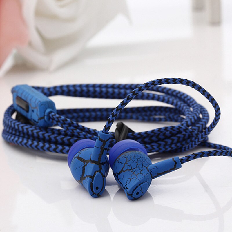 Bedrade Crack Gevlochten Oortelefoon Draagbare Stereo Anti-Skip In Ear Oordopjes Met Microfoon Voor Smart Phone Tablet Pc: Blue