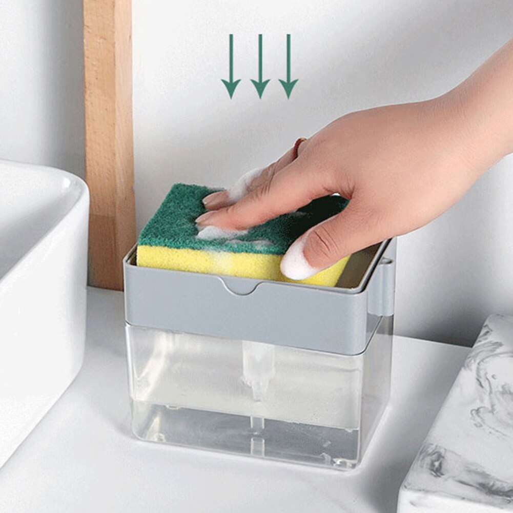 2 in 1 Kitchen Lotion Soap Dispenser Bathroom Refillable Sink Soap Dispenser Sponge Holder Towel Storage Rack tool