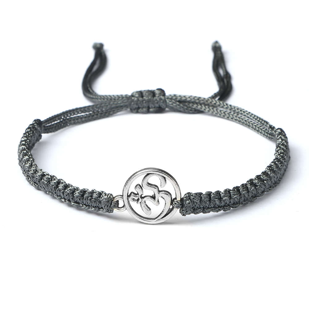 Charm OM símbolo hecho a mano cuerda trenzada ajustable rojo negro pulseras mujeres hombres joyería de de la suerte para Amiga oración: Color dorado