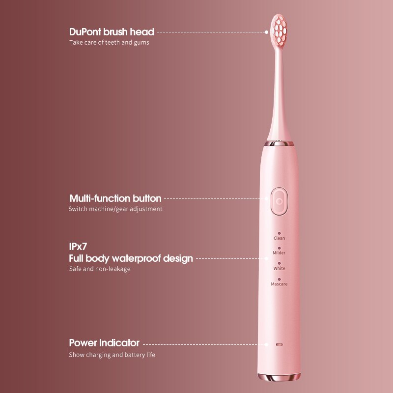 Electric Toothbrush Toothbrush Sonic Ultrasonic Brush IPX7 Waterproof Sonic Toothbrush Recharge Sterilization Anti-bacteria