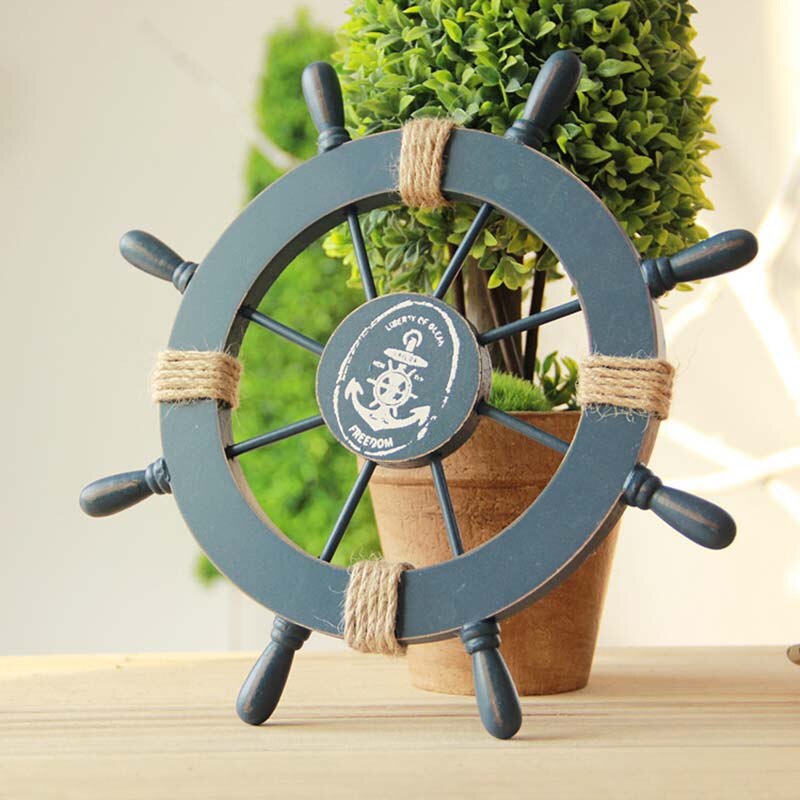 Gouvernail de bateau en bois de Style méditerranéen, décoration murale artisanale: Bleu